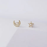 9k Real Star Moon Asymmetric Earrings for Women