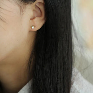 Solid Stud Dainty Bow Dangle Crystal Earrings