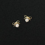 Solid Stud Dainty Bow Dangle Crystal Earrings