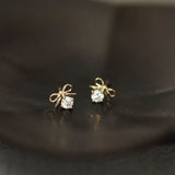 Solid Stud Dainty Bow Dangle Crystal Earrings