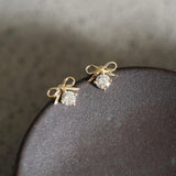 Solid Stud Dainty Bow Dangle Crystal Earrings
