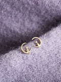 9k Solid Cat on the Moon Earring Stud Dainty Cz Crystal