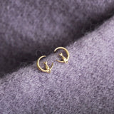 9k Solid Cat on the Moon Earring Stud Dainty Cz Crystal