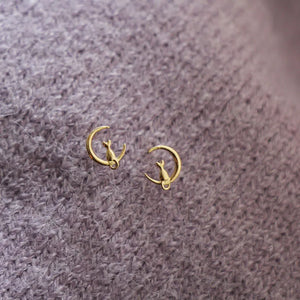 9k Solid Cat on the Moon Earring Stud Dainty Cz Crystal
