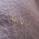9k Solid Cat on the Moon Earring Stud Dainty Cz Crystal