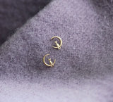 9k Solid Cat on the Moon Earring Stud Dainty Cz Crystal