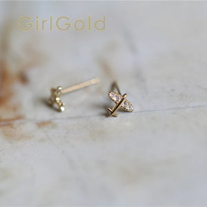 9k Solid Aircraft Crystal Stud Earring Minimal Style Gift Bridesmaid