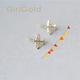 9k Solid Aircraft Crystal Stud Earring Minimal Style Gift Bridesmaid