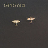 9k Solid Aircraft Crystal Stud Earring Minimal Style Gift Bridesmaid