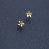 9k Solid Daisy Flower Crystal Dainty Mini Stud Earring Minimal Wedding
