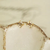 9k Geometric Diamond Stud Earrings Dainty Women Minimal Style Gift