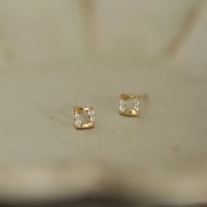 9k Geometric Diamond Stud Earrings Dainty Women Minimal Style Gift