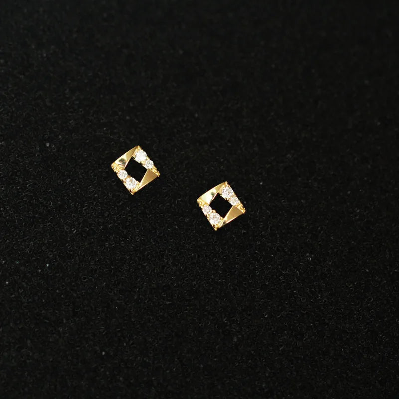 9k Geometric Diamond Stud Earrings Dainty Women Minimal Style Gift