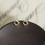 9k Geometric Diamond Stud Earrings Dainty Women Minimal Style Gift