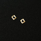 9k Geometric Diamond Stud Earrings Dainty Women Minimal Style Gift
