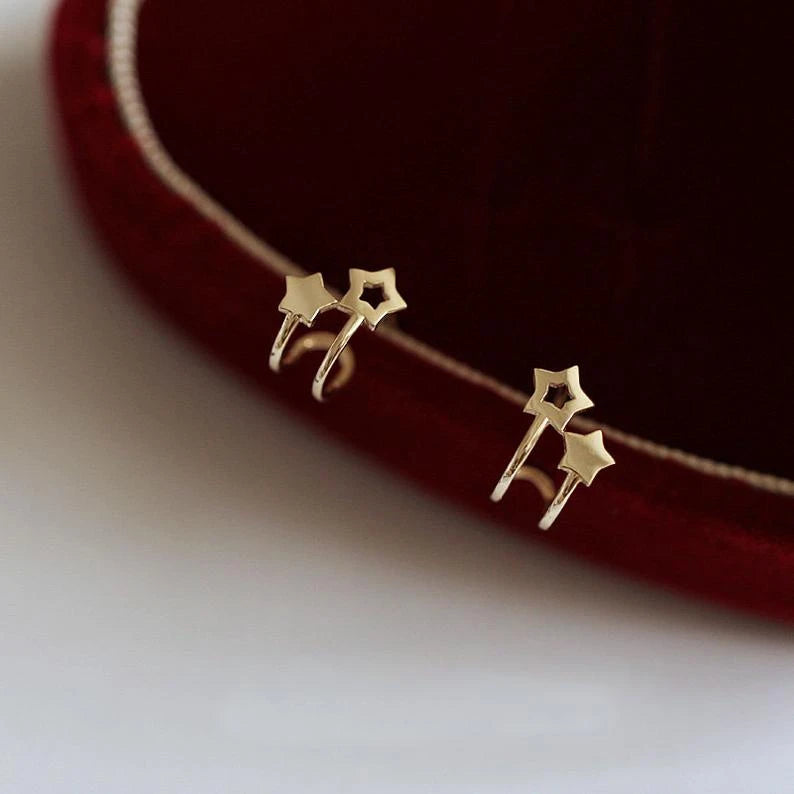 9k Solid Unique Star Stud Earring Dainty Minimalist Minimal Gift