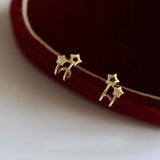 9k Solid Unique Star Stud Earring Dainty Minimalist Minimal Gift