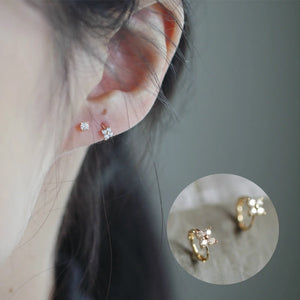 9k Zircon Four Leaf Small Flower Earrings