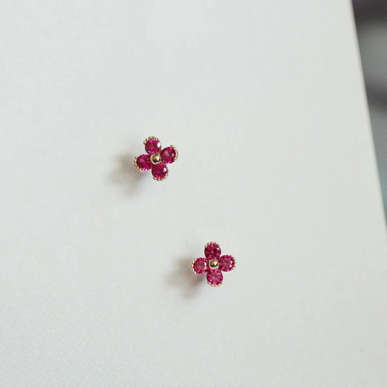 9k Solid Pink Crystal Stud Earrings