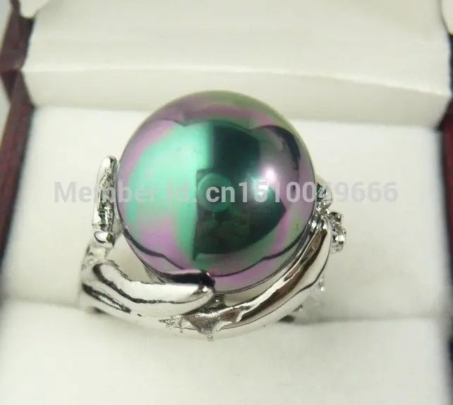 Elegant 14mm Gray Red Yellow Shell Pearl Ring