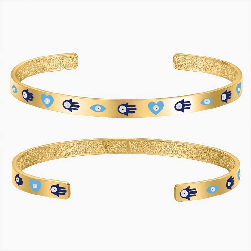 Enamel Bangle HAMSA & AYATUL KURSI Cuff Personalised Bracelet