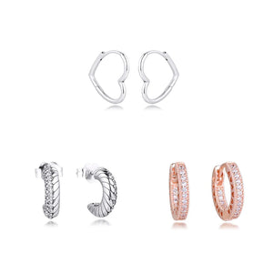 Pave Heart Pattern Hoop Earring 925 Sterling Silver Jewelry
