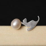 GQTORCH Pearls Stud Earrings Cat Play Ball Natural Freshwater Pearls