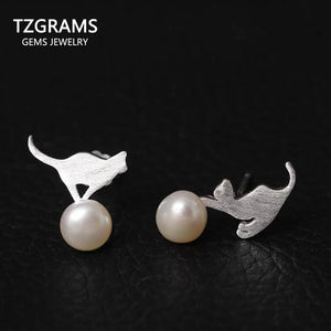 GQTORCH Pearls Stud Earrings Cat Play Ball Natural Freshwater Pearls