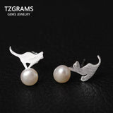 GQTORCH Pearls Stud Earrings Cat Play Ball Natural Freshwater Pearls