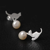 GQTORCH Pearls Stud Earrings Cat Play Ball Natural Freshwater Pearls