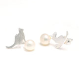 925 Silver Pearls Stud Earrings Cat Play Ball Freshwater Pearls Jewelry
