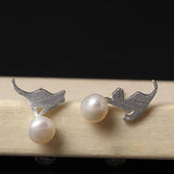GQTORCH Pearls Stud Earrings Cat Play Ball Natural Freshwater Pearls
