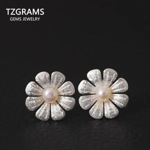 Sunflower Earrings With Freshwater Pearls 925 Sterling Silver Plated