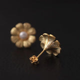 Sunflower Earrings With Freshwater Pearls 925 Sterling Silver Plated