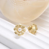 GQTORCH Fresh Eight Petals Sunflower Earrings With Natural Freshwater Pearls