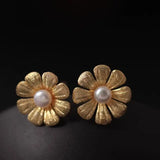 Sunflower Earrings With Freshwater Pearls 925 Sterling Silver Plated