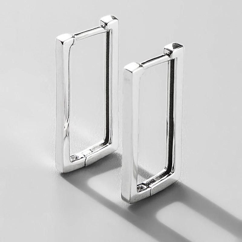 925 Silver Rectangle Large Hoop Earrings Fine Jewelry