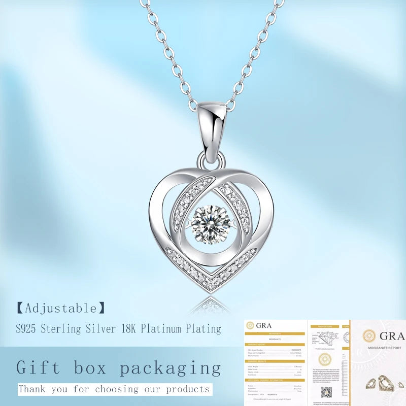 Heart Shape Moissanite Necklace 925 Sterling Silver Pendant for Women