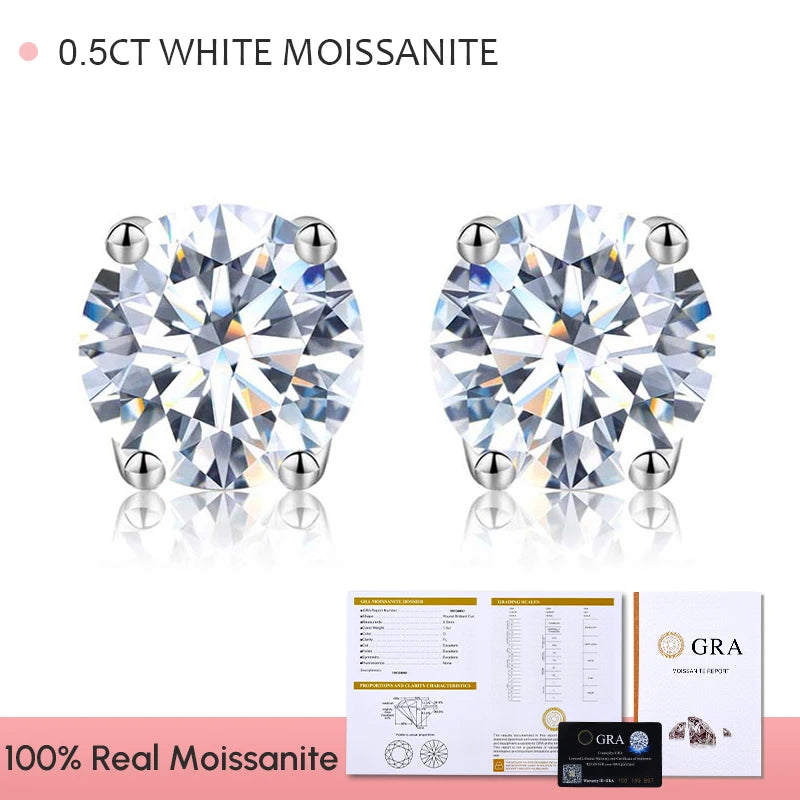 0.5-1ct D Multicolor Moissanite Stud Earrings 925 Sterling Silver Fine Jewelry