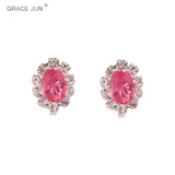 GRACE Rhinestone Crystal Oval Clip on Earrings for Women&Girl