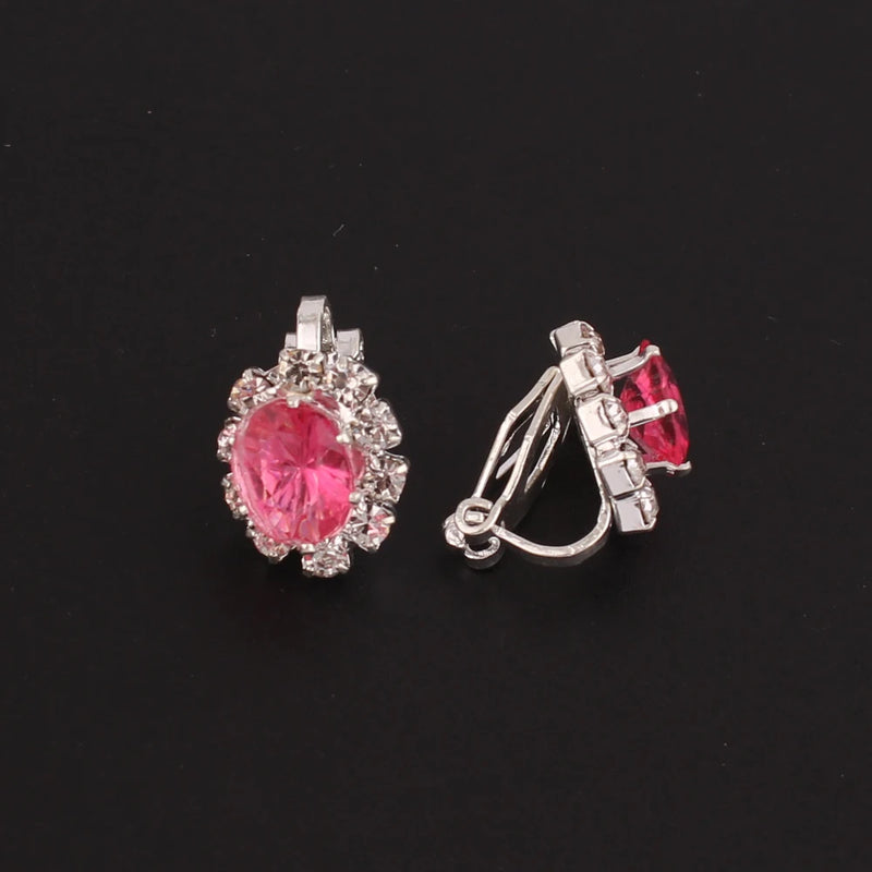 GRACE Rhinestone Crystal Oval Clip on Earrings for Women&Girl