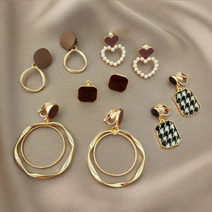 GRACE 5Pairs/Set Pearl Clip Earrings Women's Ear Cuff Jewelry