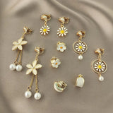 GRACE 5Pairs/Set Pearl Clip Earrings Women's Ear Cuff Jewelry