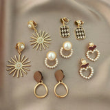 GRACE 5Pairs/Set Pearl Clip Earrings Women's Ear Cuff Jewelry