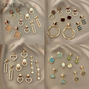 GRACE 5Pairs/Set Pearl Clip Earrings Women's Ear Cuff Jewelry