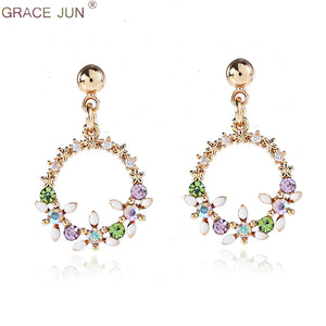CZ Flower Round Clip Earrings Wedding Party Jewelry for Women