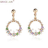 CZ Flower Round Clip Earrings Wedding Party Jewelry for Women