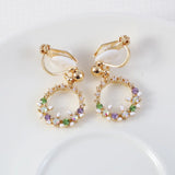 CZ Flower Round Clip Earrings Wedding Party Jewelry for Women