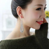 GRACE JUN Bridal Rhinestone Clip Earrings No Pierced Wedding Drop Dangle