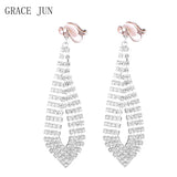 GRACE JUN Bridal Rhinestone Clip Earrings No Pierced Wedding Drop Dangle